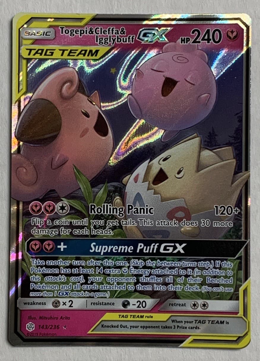 Pokemon Cosmic Eclipse Togepi & Cleffa & Igglybuff GX 143/236 Holo NM