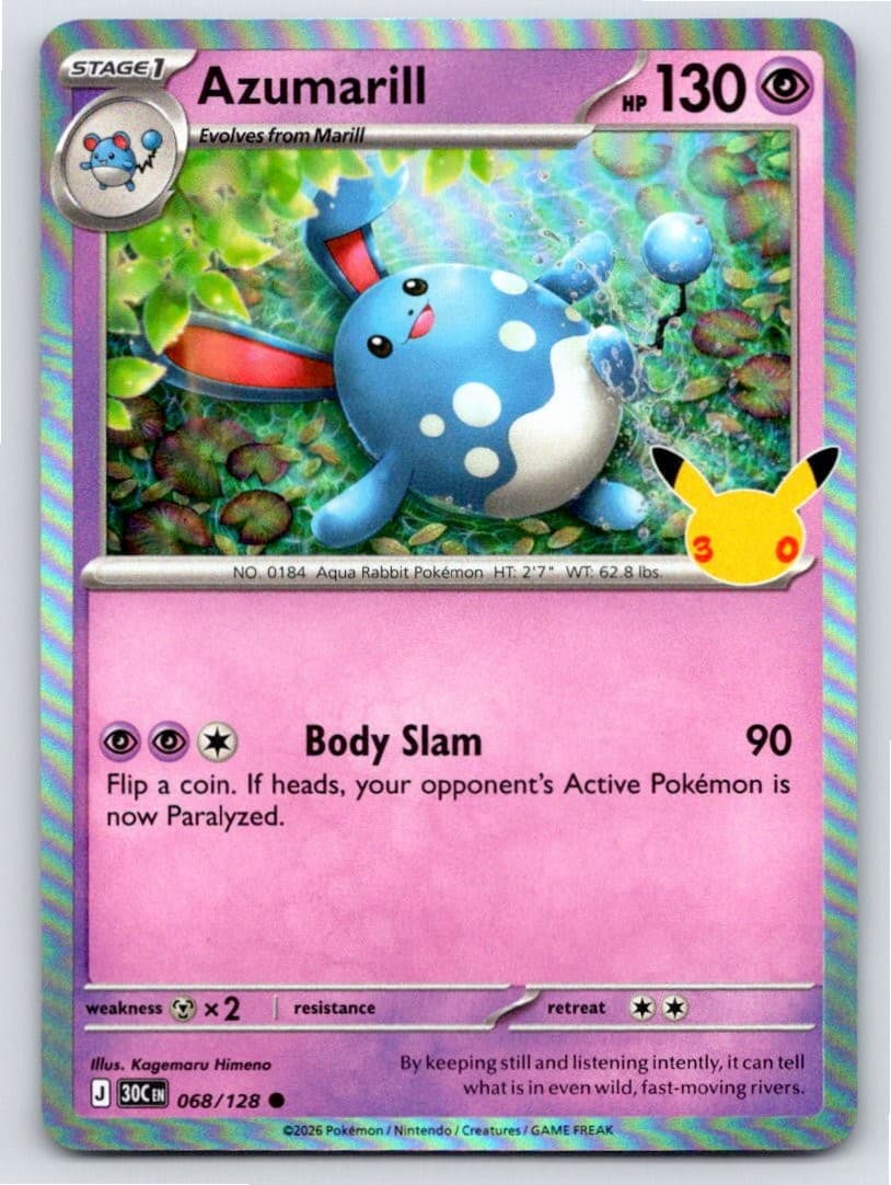 2026 POKEMON ME: 30TH CELEBRATION AZUMARILL 068/128 HOLO NM A102261 FREE S&H