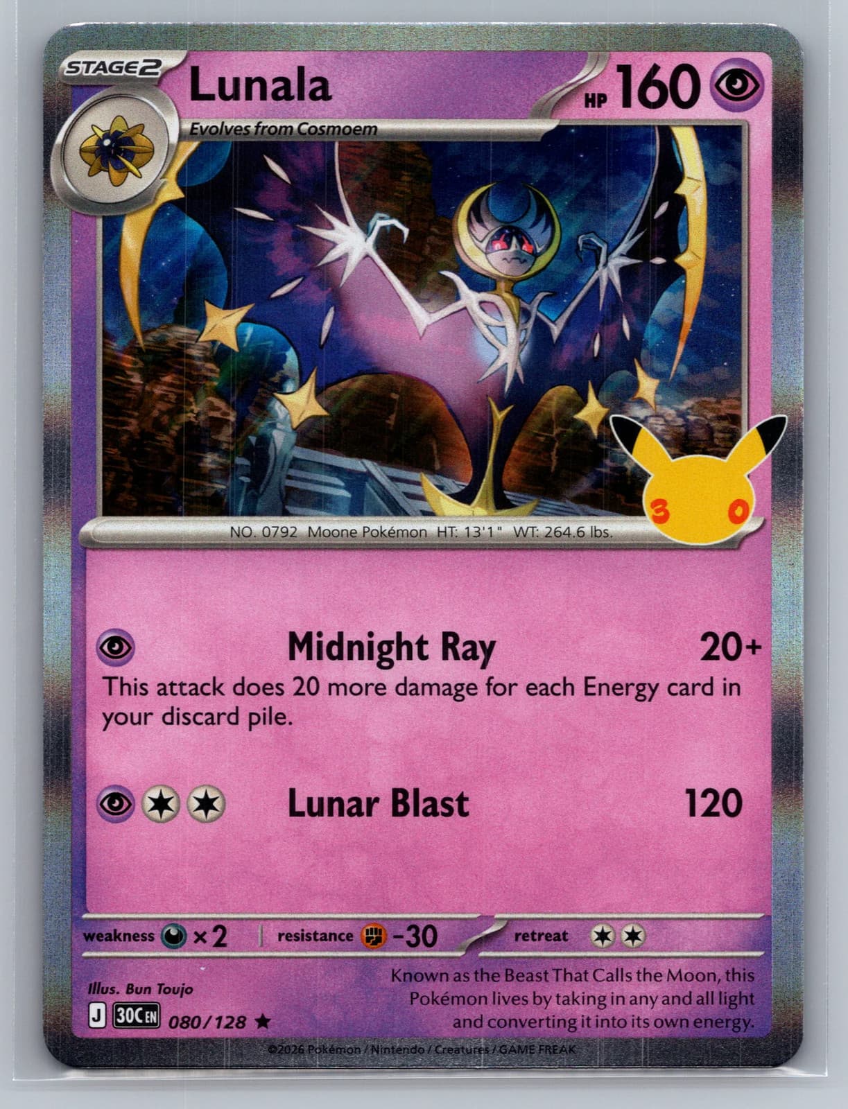Lunala 80/128 30th Celebration Holo Rare Pokemon TCG NM