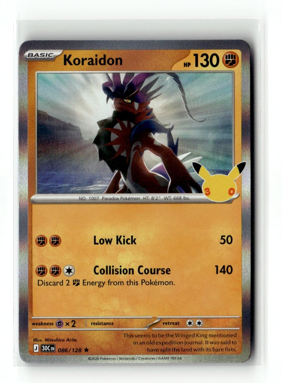 Koraidon 86/128 30th Celebration Rare Holo 2026 Pokemon NM