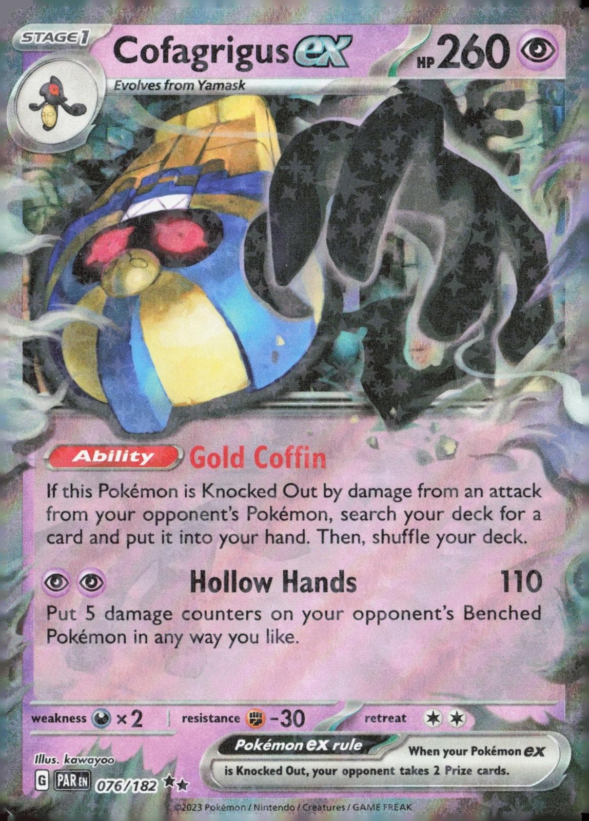 COFAGRIGUS EX 076/182 PARADOX RIFT POKEMON HOLO NEAR MINT
