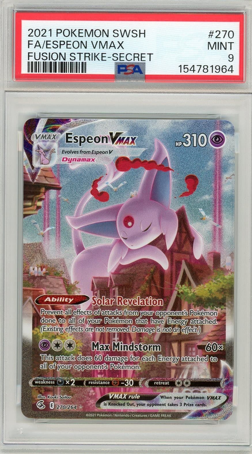 Espeon VMax Fusion Strike Alt Art Secret Pokemon Card 270/264 PSA 9 MINT