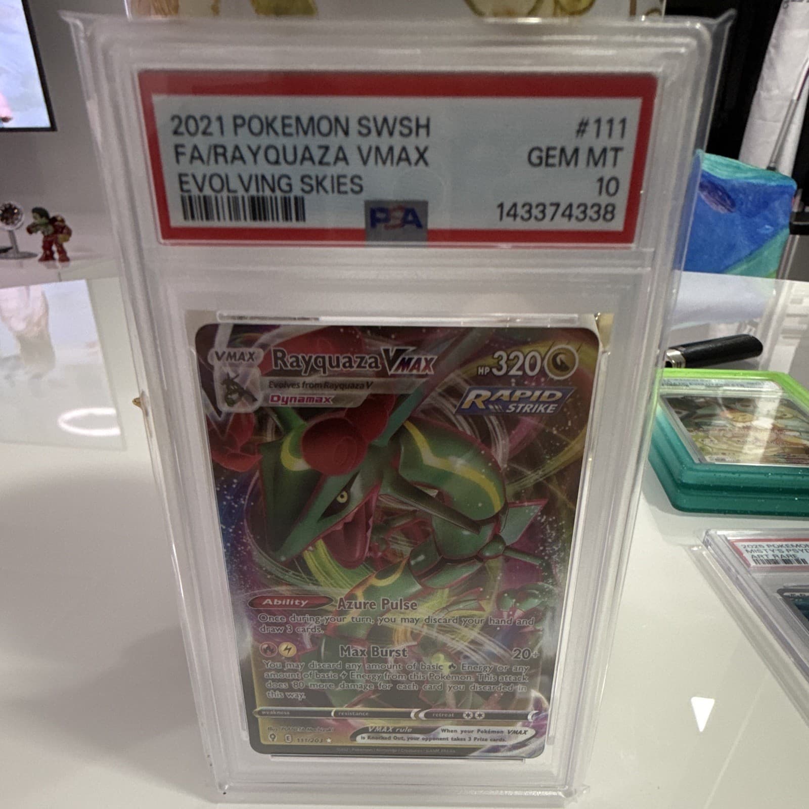 The Pokémon Company PSA 10 Rayquaza VMAX 111/203 Evolving Skies Holo Full Art