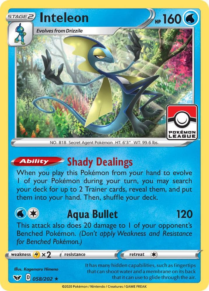 Inteleon - 058/202 (Pokemon League) — League & Championship Cards 58 Pokémon card