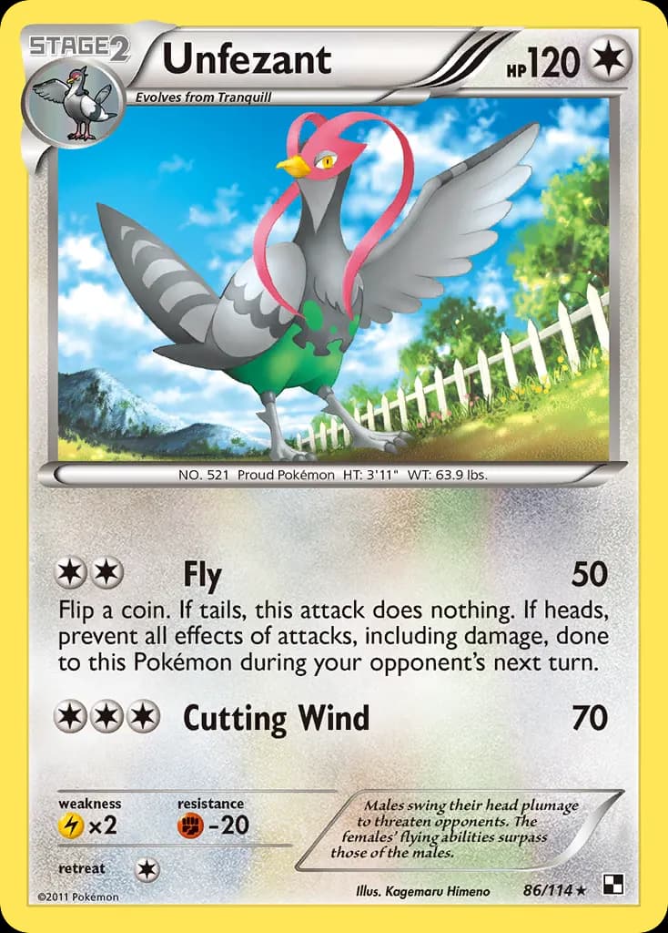 Unfezant — Black & White 86 Pokémon card