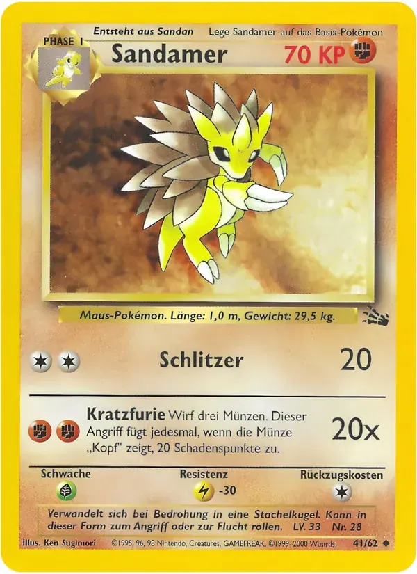 Sandamer — Fossil 41 German Pokémon card