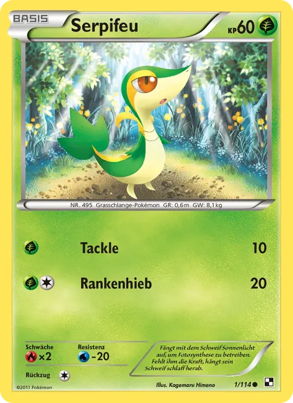Serpifeu — Schwarz & Weiß 1 German Pokémon card