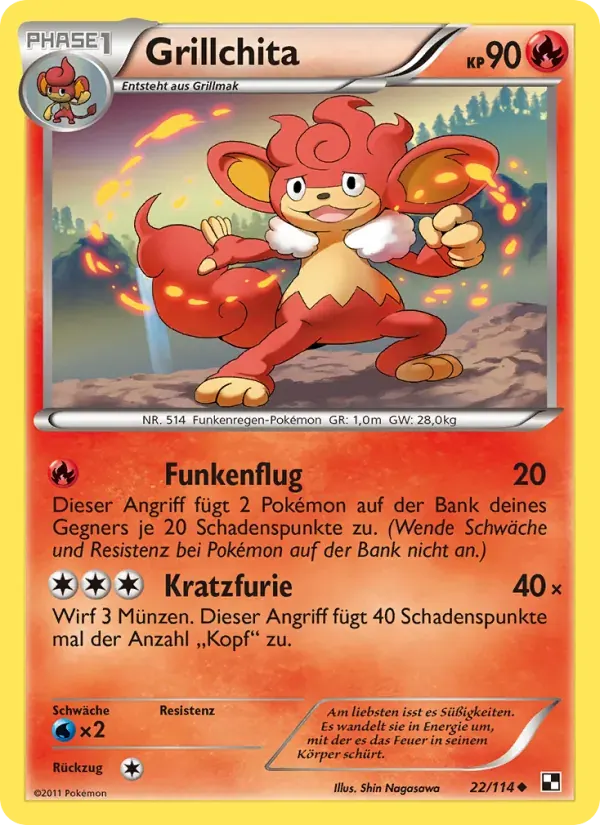 Grillchita — Schwarz & Weiß 22 German Pokémon card