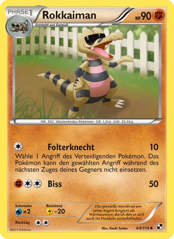 Rokkaiman — Schwarz & Weiß 64 German Pokémon card