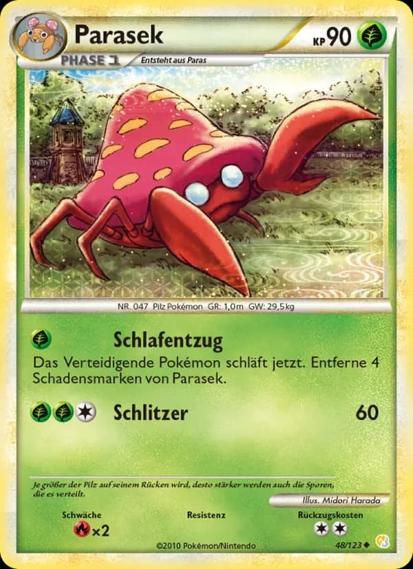 Parasek — HeartGold SoulSilver 48 German Pokémon card