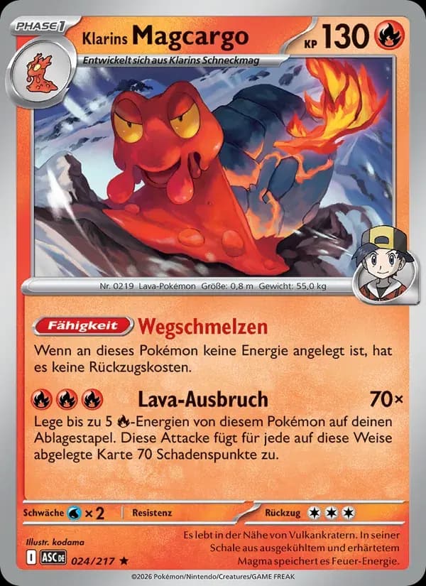 Klarins Magcargo — Erhabene Helden 24 German Pokémon card