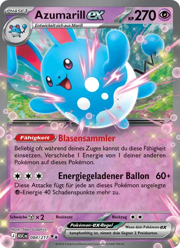 Azumarill-ex — Erhabene Helden 84 German Pokémon card