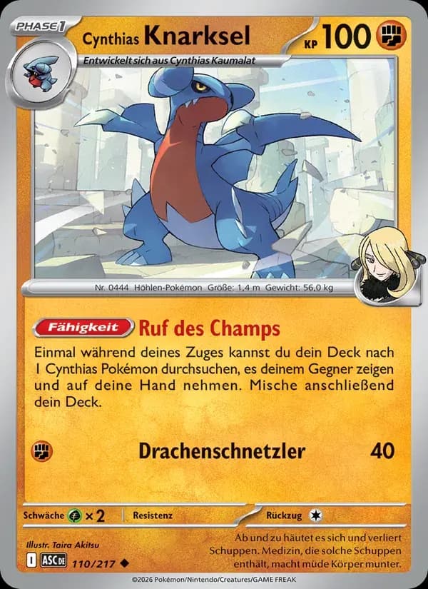 Cynthias Knarksel — Erhabene Helden 110 German Pokémon card