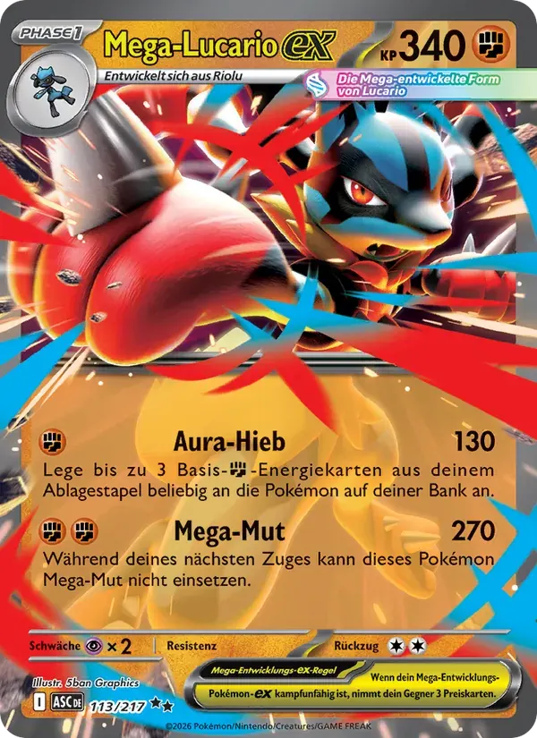 Mega-Lucario-ex — Erhabene Helden 113 German Pokémon card