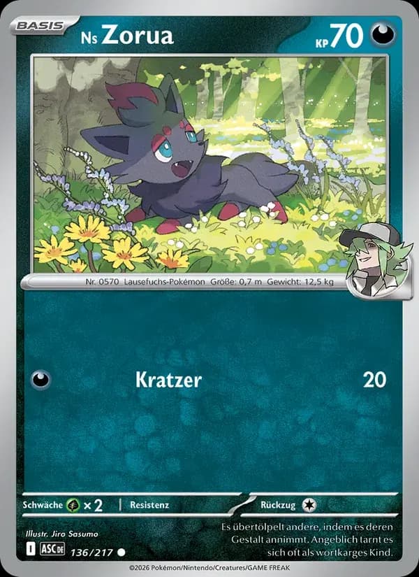 Ns Zorua — Erhabene Helden 136 German Pokémon card