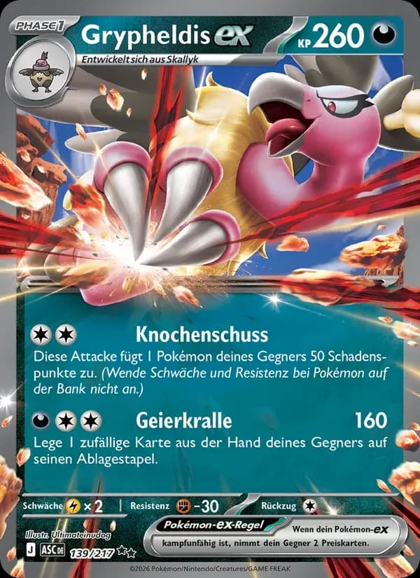 Grypheldis-ex — Erhabene Helden 139 German Pokémon card