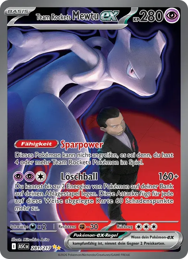 Team Rockets Mewtu-ex — Erhabene Helden 281 German Pokémon card