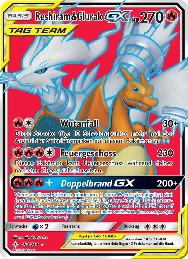 Reshiram & Glurak GX — Kräfte im Einklang 194 German Pokémon card