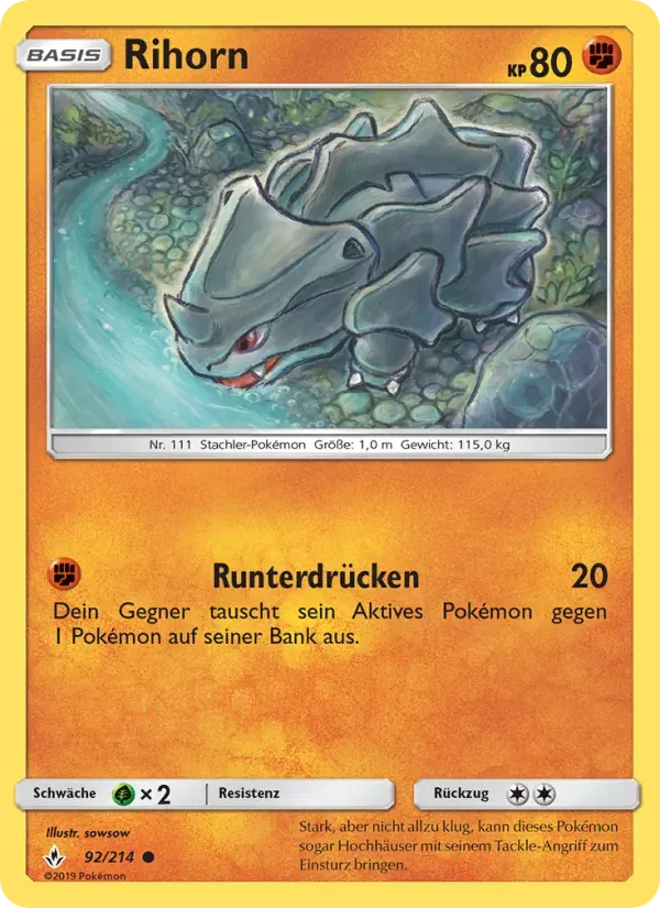 Rihorn — Kräfte im Einklang 92 German Pokémon card
