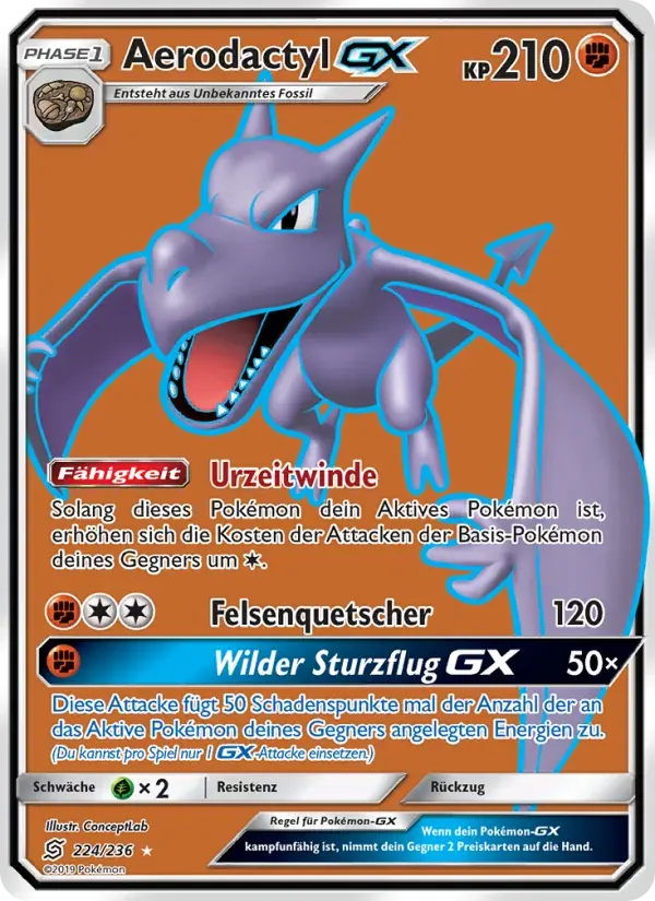 Aerodactyl GX — Bund der Gleichgesinnten 224 German Pokémon card
