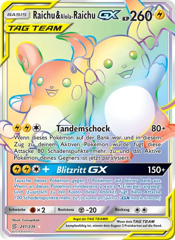 Raichu & Alola-Raichu GX — Bund der Gleichgesinnten 241 German Pokémon card