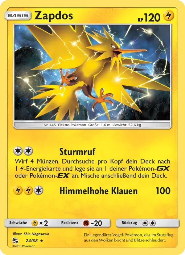 Zapdos — Verborgenes Schicksal 24 German Pokémon card