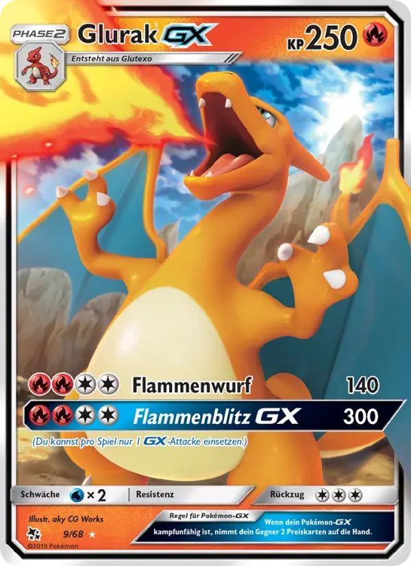 Glurak-GX — Verborgenes Schicksal 9 German Pokémon card
