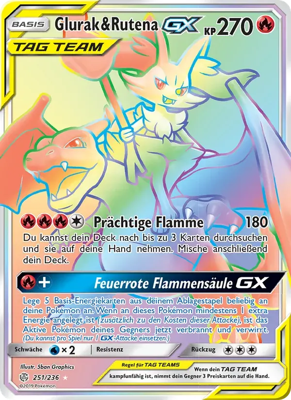 Glurak & Rutena GX — Welten im Wandel 251 German Pokémon card