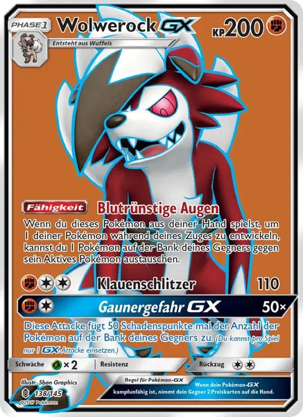 Wolwerock GX — Stunde der Wächter 138 German Pokémon card