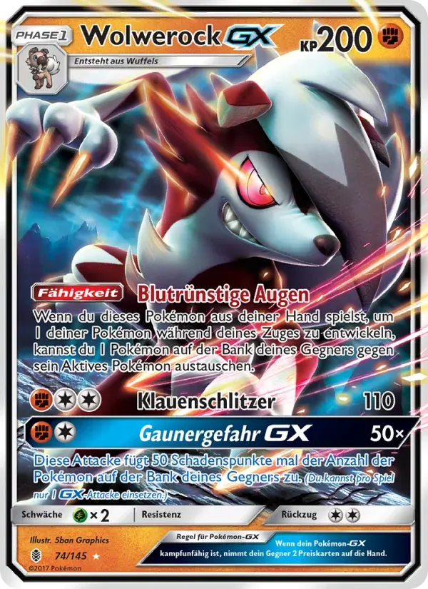 Wolwerock GX — Stunde der Wächter 74 German Pokémon card