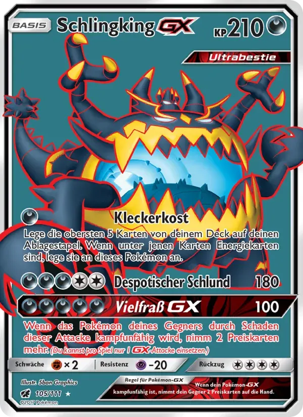 Schlingking GX — Aufziehen der Sturmröte 105 German Pokémon card
