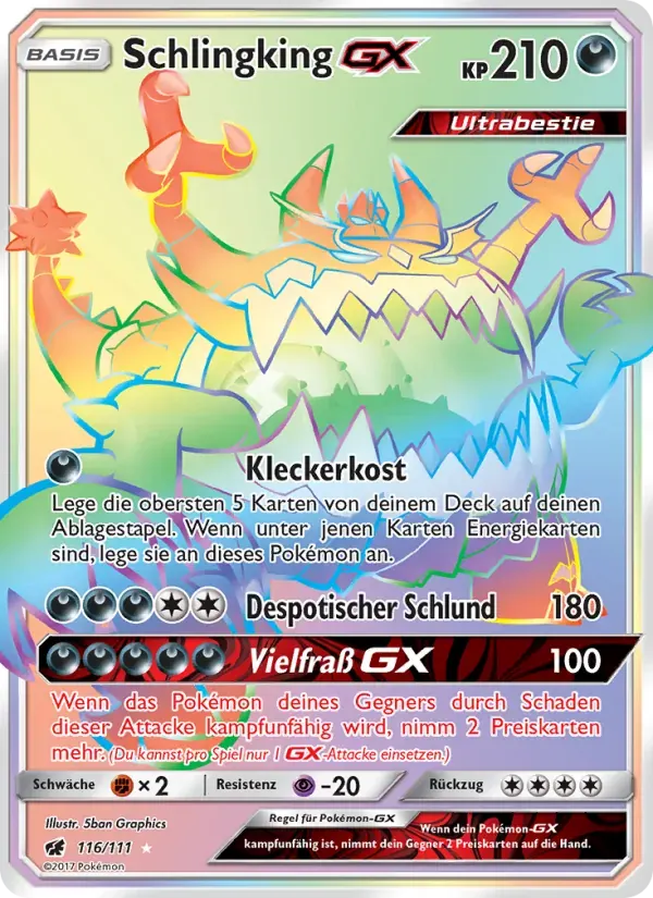 Schlingking GX — Aufziehen der Sturmröte 116 German Pokémon card