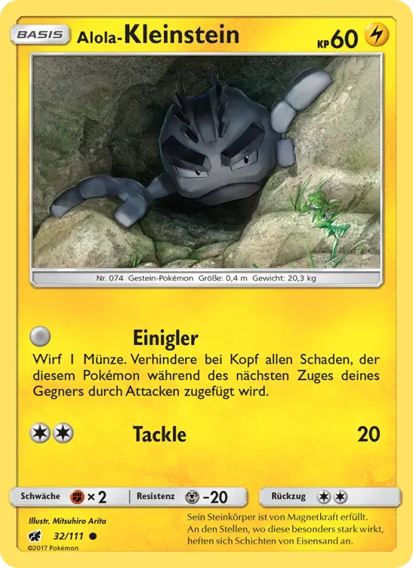 Alola-Kleinstein — Aufziehen der Sturmröte 32 German Pokémon card