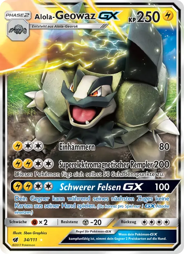 Alola-Geowaz GX — Aufziehen der Sturmröte 34 German Pokémon card