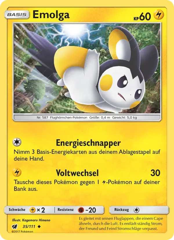 Emolga — Aufziehen der Sturmröte 35 German Pokémon card