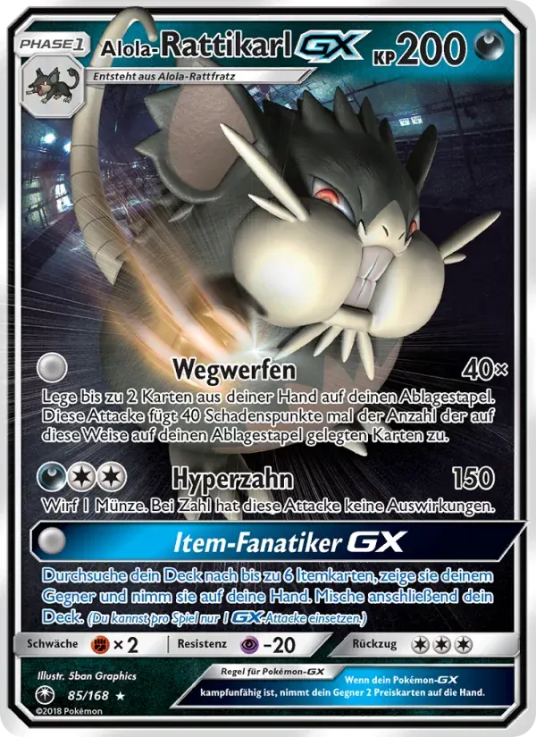 Alola-Rattikarl GX — Sturm Am Firmament 85 German Pokémon card
