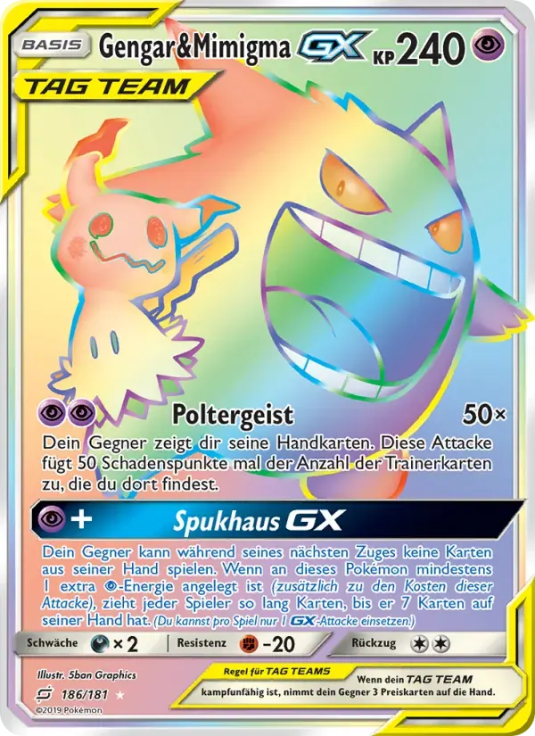 Gengar & Mimigma GX — Teams Sind Trumpf 186 German Pokémon card
