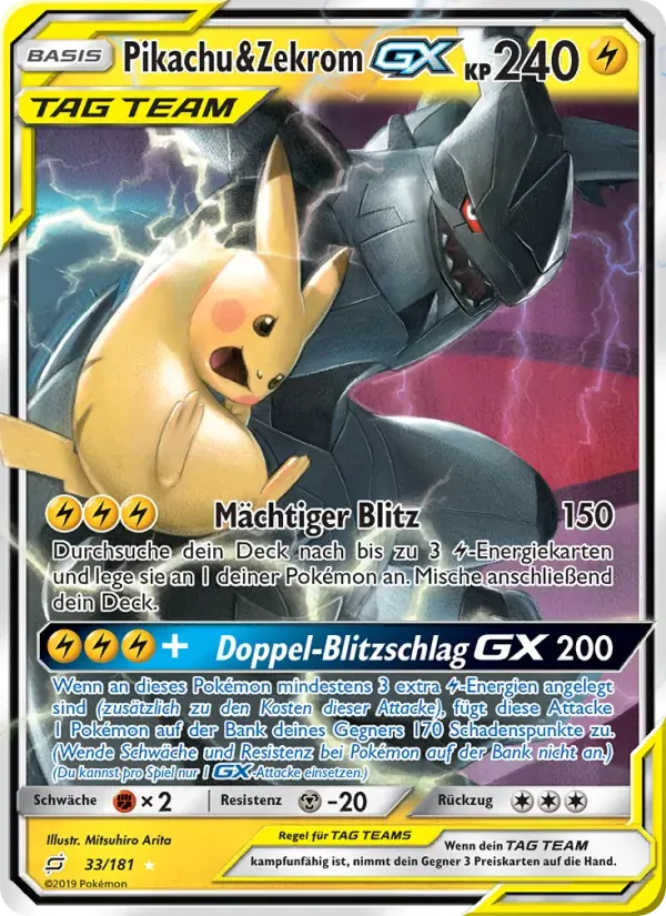 Pikachu & Zekrom GX — Teams Sind Trumpf 33 German Pokémon card