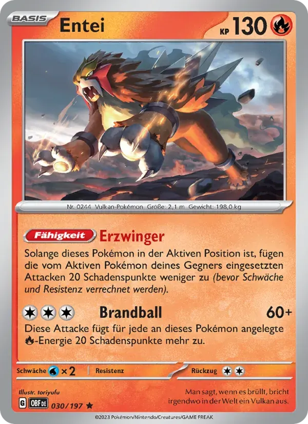 Entei — Obsidian Flammen 30 German Pokémon card