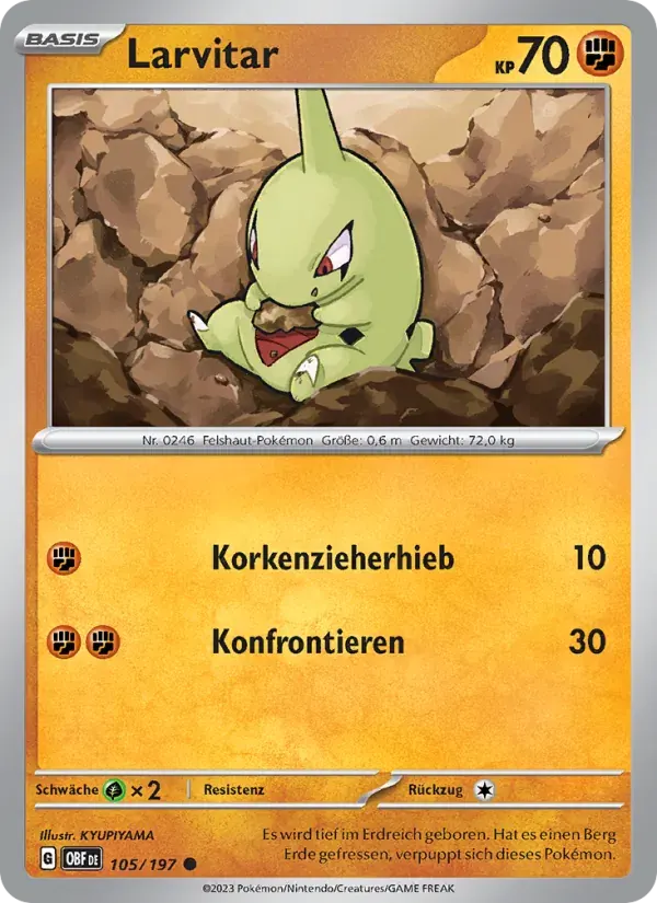 Larvitar — Obsidian Flammen 105 German Pokémon card