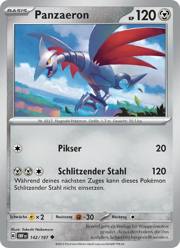 Panzaeron — Obsidian Flammen 142 German Pokémon card