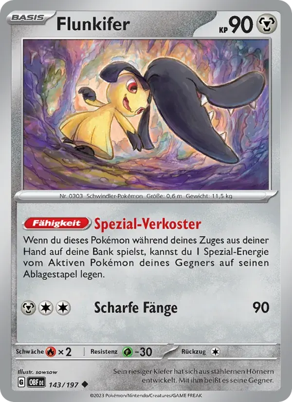 Flunkifer — Obsidian Flammen 143 German Pokémon card
