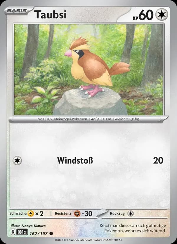 Taubsi — Obsidian Flammen 162 German Pokémon card