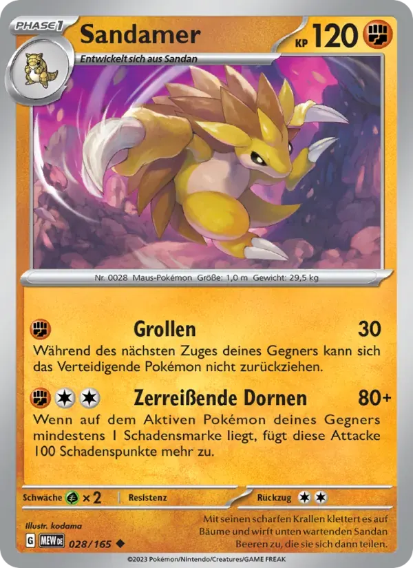 Sandamer — 151 28 German Pokémon card