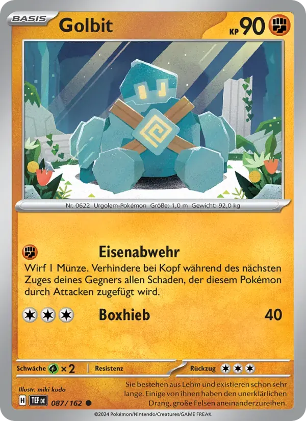 Golbit — Gewalten der Zeit 87 German Pokémon card