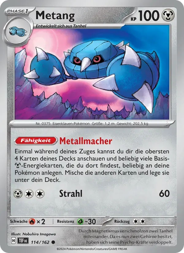 Metang — Gewalten der Zeit 114 German Pokémon card