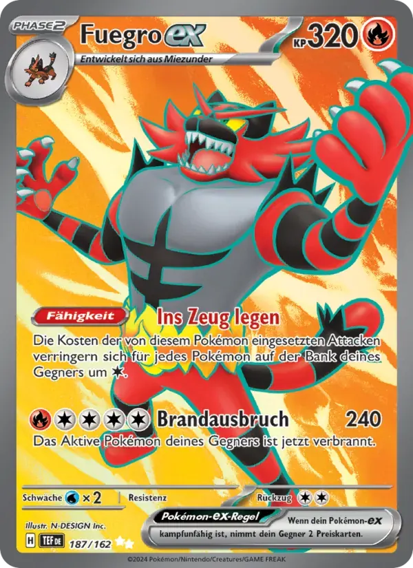 Fuegro-ex — Gewalten der Zeit 187 German Pokémon card