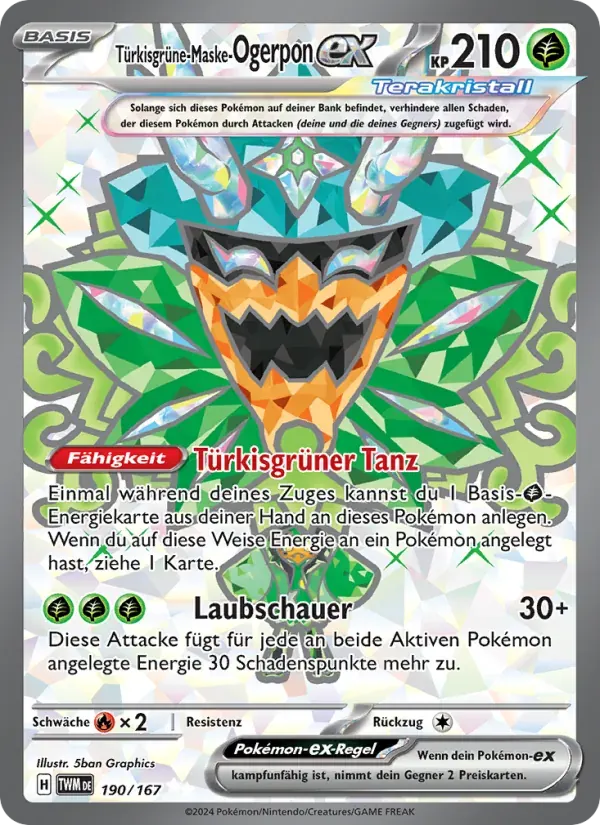 Türkisgrüne-Maske-Ogerpon-ex — Maskerade im Zwielicht 190 German Pokémon card