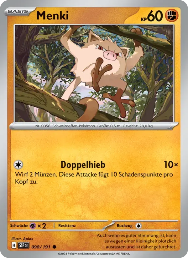 Menki — Stürmische Funken 98 German Pokémon card