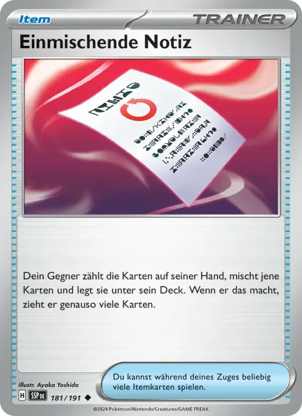 Einmischende Notiz — Stürmische Funken 181 German Pokémon card